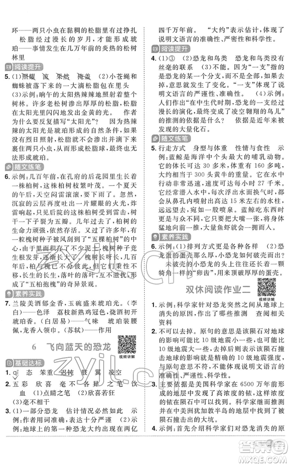 浙江教育出版社2022陽光同學(xué)課時達標(biāo)訓(xùn)練四年級語文下冊人教版浙江專版答案