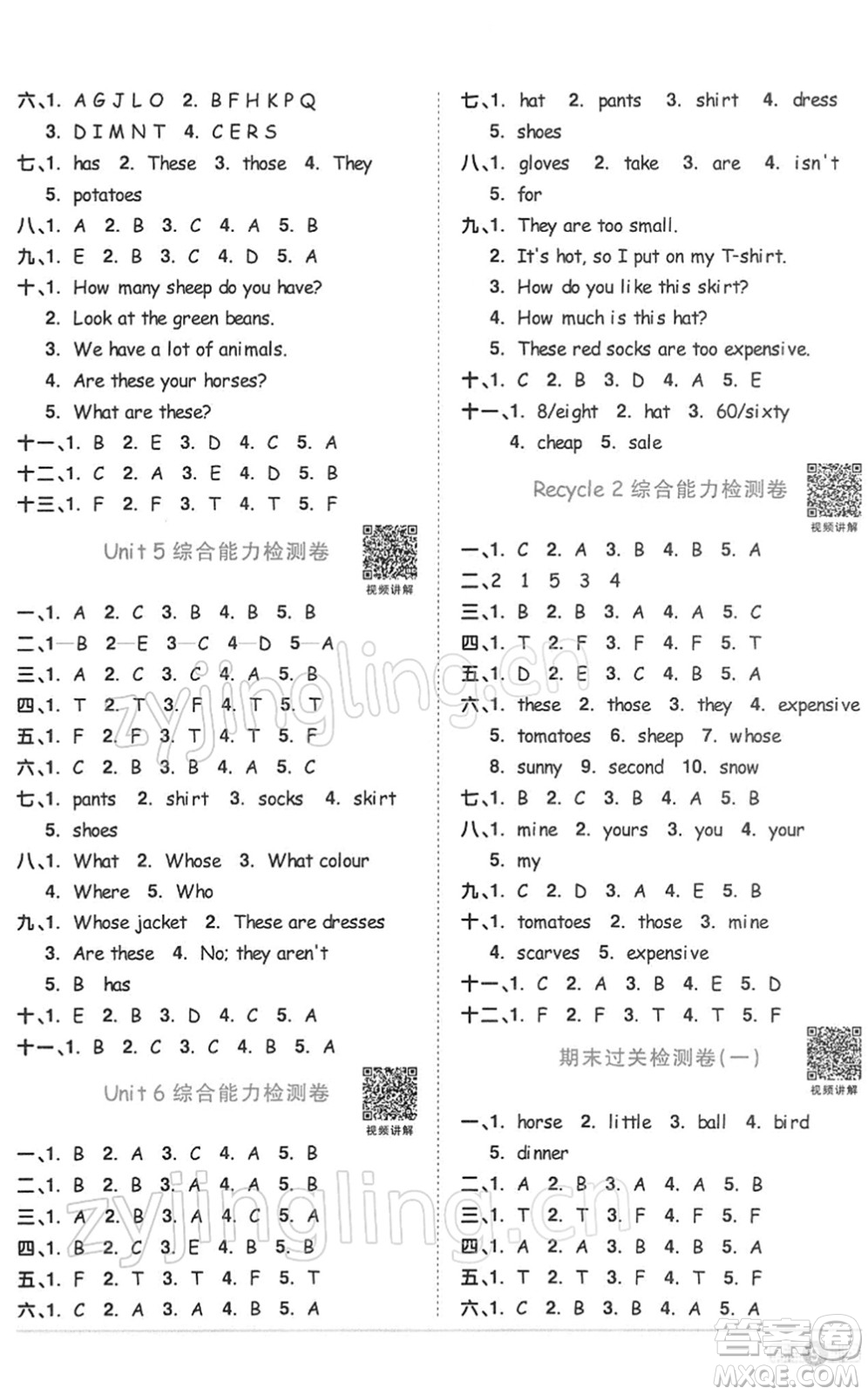 浙江教育出版社2022陽(yáng)光同學(xué)課時(shí)達(dá)標(biāo)訓(xùn)練四年級(jí)英語(yǔ)下冊(cè)PEP版浙江專(zhuān)版答案