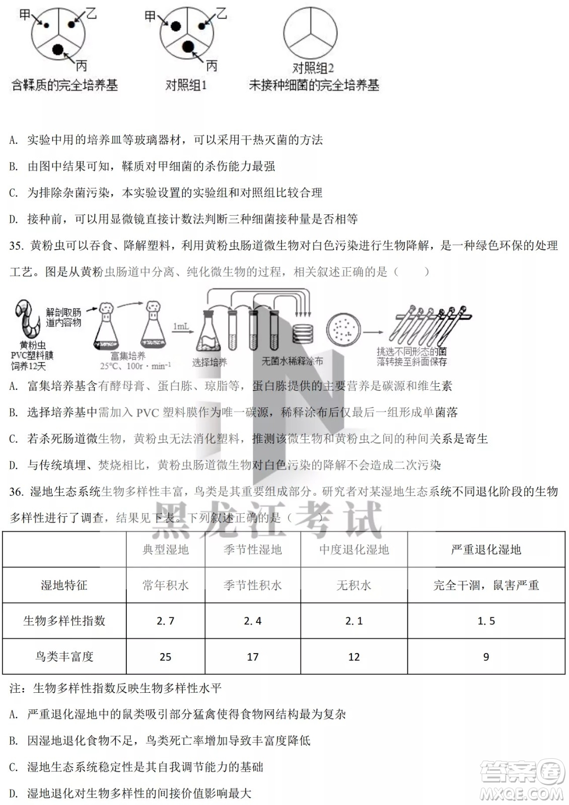 大慶實(shí)驗(yàn)中學(xué)實(shí)驗(yàn)一部2020級(jí)高二下學(xué)期4月階段性質(zhì)量檢測生物學(xué)試題及答案