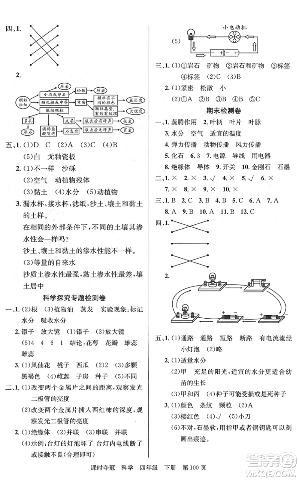 新疆科學(xué)技術(shù)出版社2022課時奪冠四年級科學(xué)下冊JK教科版答案