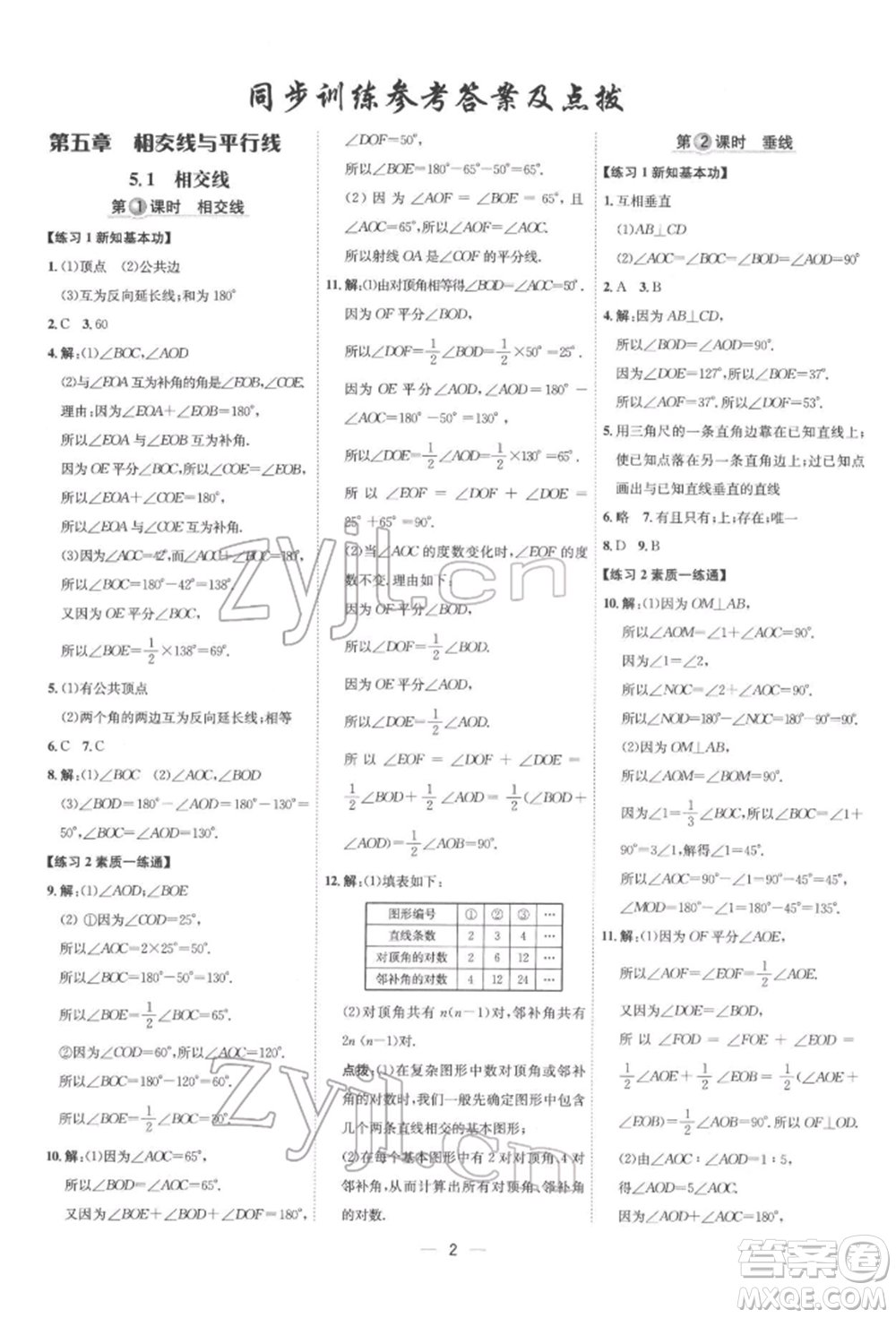 吉林教育出版社2022點(diǎn)撥訓(xùn)練課時(shí)作業(yè)本七年級(jí)下冊數(shù)學(xué)人教版參考答案