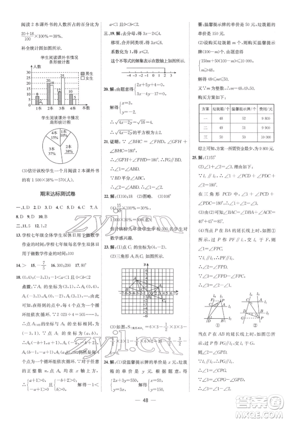 吉林教育出版社2022點(diǎn)撥訓(xùn)練課時(shí)作業(yè)本七年級(jí)下冊數(shù)學(xué)人教版參考答案
