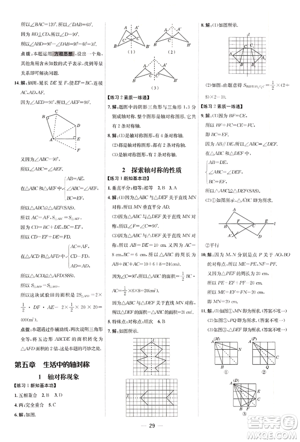 安徽教育出版社2022點(diǎn)撥訓(xùn)練課時(shí)作業(yè)本七年級下冊數(shù)學(xué)北師大版參考答案