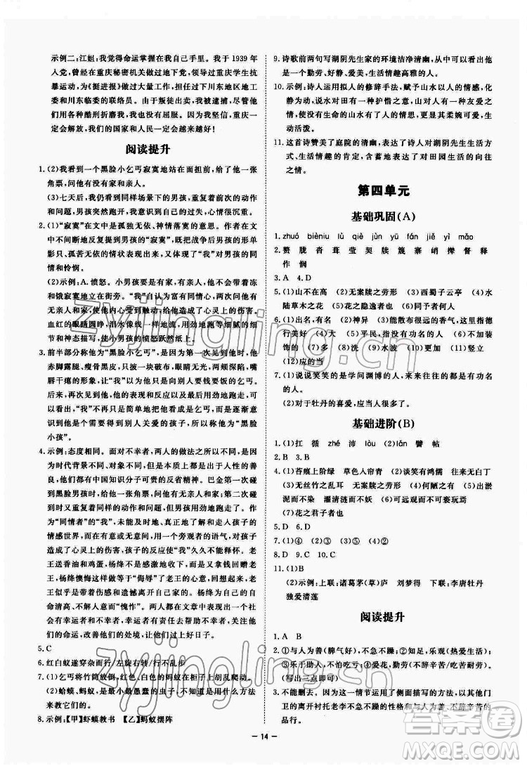 光明日報出版社2022全效學(xué)習(xí)語文七年級下冊RJ人教版精華版答案