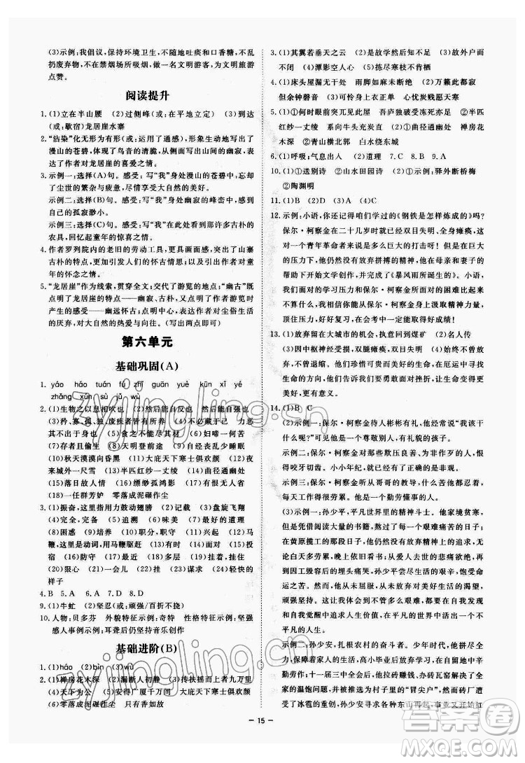 光明日報(bào)出版社2022全效學(xué)習(xí)語文八年級下冊RJ人教版精華版答案