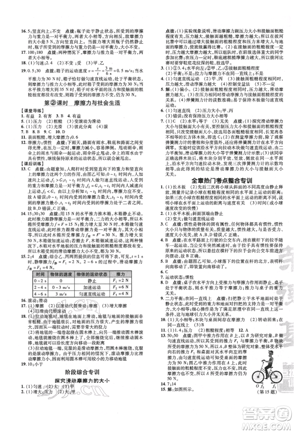 吉林教育出版社2022點撥訓練課時作業(yè)本八年級下冊物理人教版參考答案