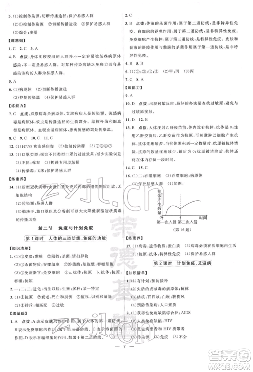 吉林教育出版社2022點(diǎn)撥訓(xùn)練課時作業(yè)本八年級下冊生物人教版參考答案