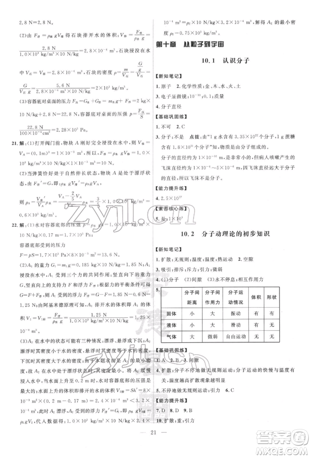 吉林教育出版社2022點(diǎn)撥訓(xùn)練課時(shí)作業(yè)本八年級(jí)下冊(cè)物理滬粵版參考答案