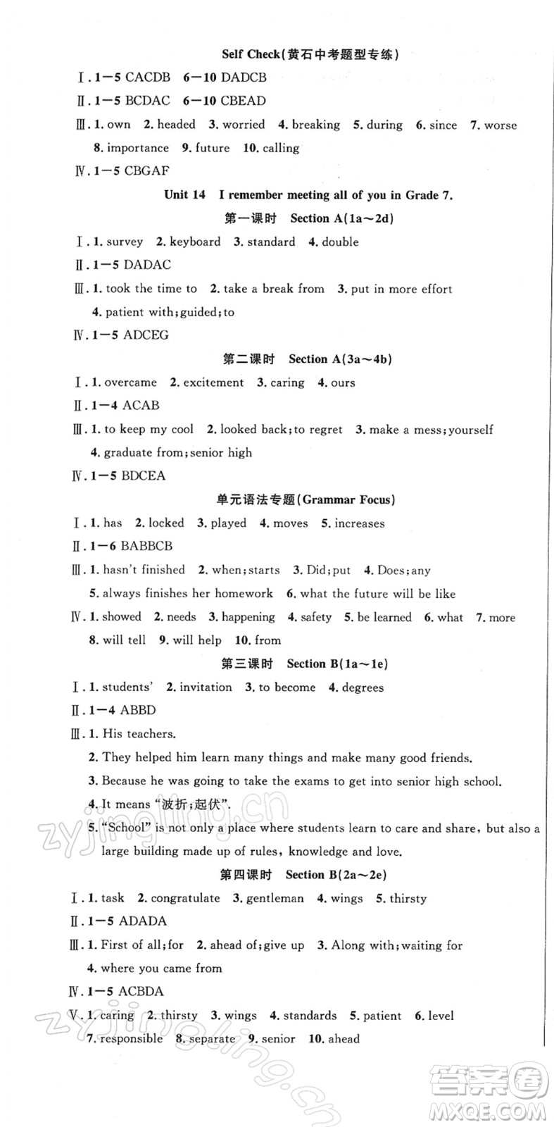 安徽師范大學(xué)出版社2022課時(shí)奪冠九年級(jí)英語下冊(cè)RJ人教版黃石專版答案