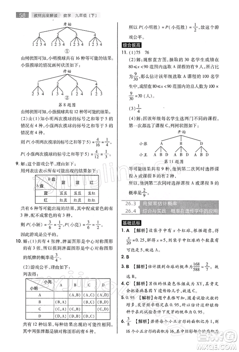 陜西師范大學(xué)出版總社有限公司2022教材完全解讀九年級(jí)下冊(cè)數(shù)學(xué)滬科版參考答案