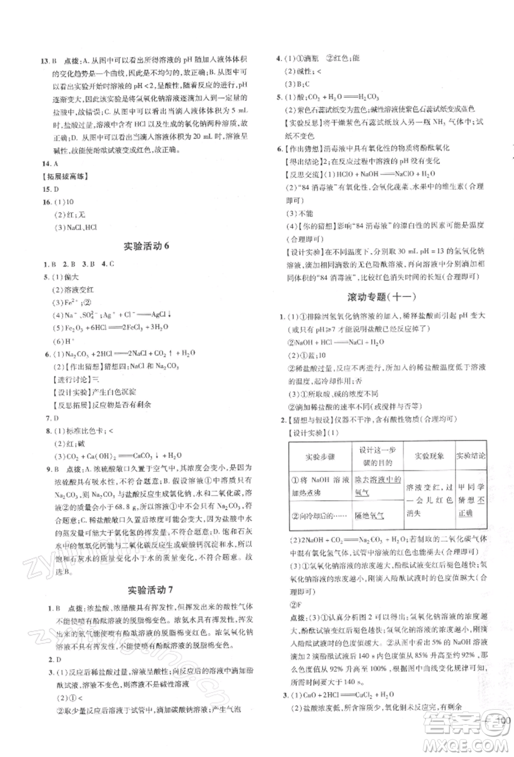 安徽教育出版社2022點撥訓練課時作業(yè)本九年級下冊化學人教版安徽專版參考答案