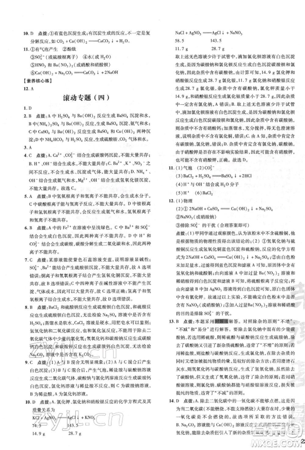 吉林教育出版社2022點(diǎn)撥訓(xùn)練課時作業(yè)本九年級下冊化學(xué)滬教版參考答案