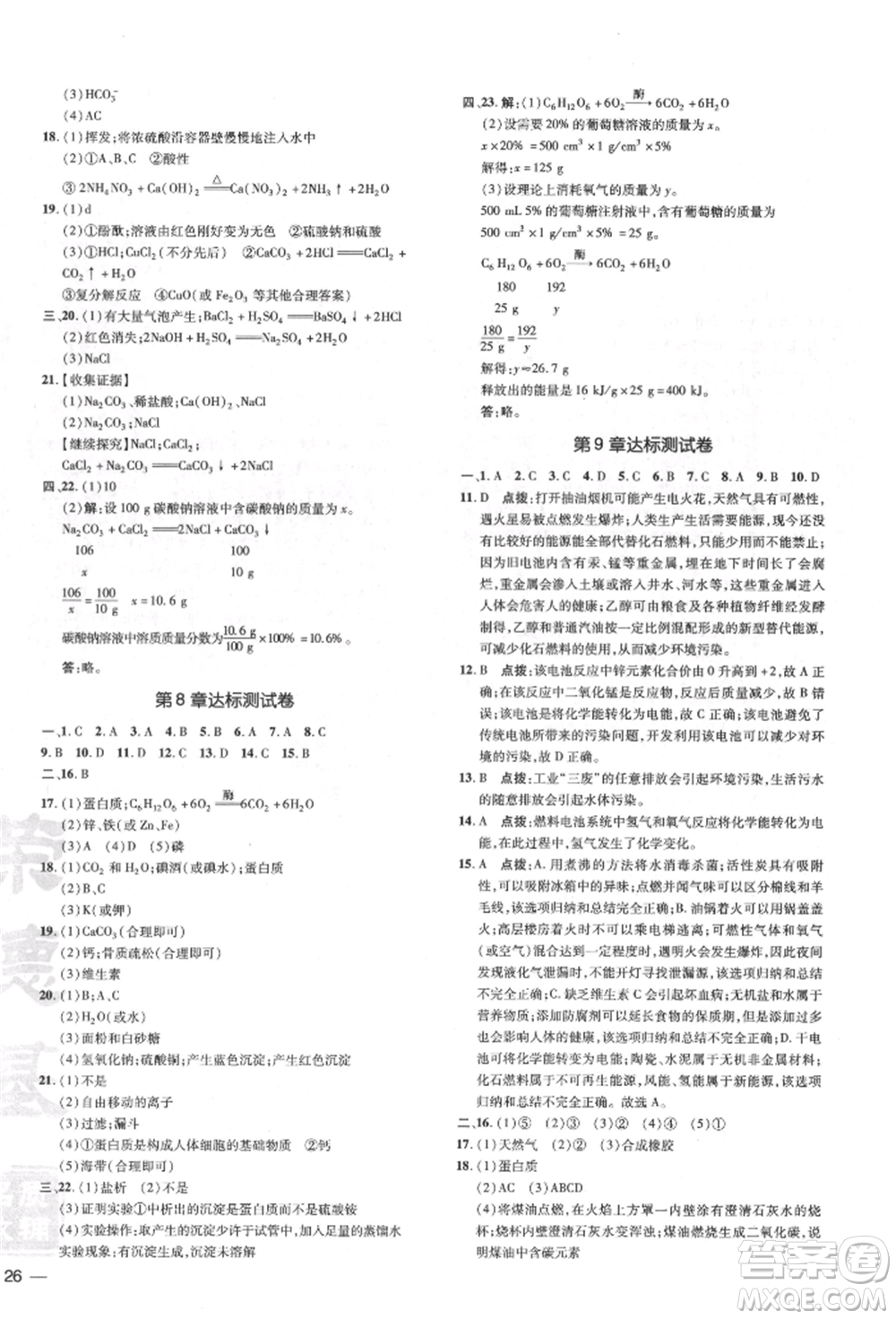 吉林教育出版社2022點(diǎn)撥訓(xùn)練課時作業(yè)本九年級下冊化學(xué)滬教版參考答案