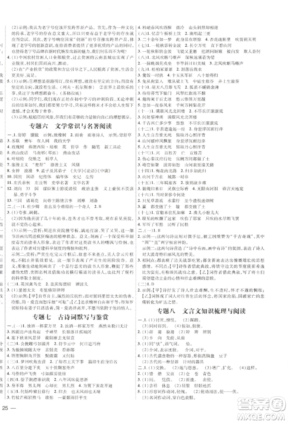 吉林教育出版社2022點撥訓(xùn)練課時作業(yè)本九年級下冊語文人教版參考答案
