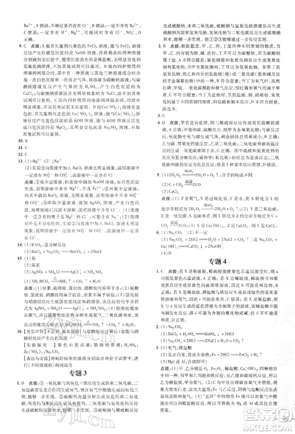 吉林教育出版社2022點(diǎn)撥訓(xùn)練課時(shí)作業(yè)本九年級(jí)下冊(cè)化學(xué)科學(xué)版參考答案