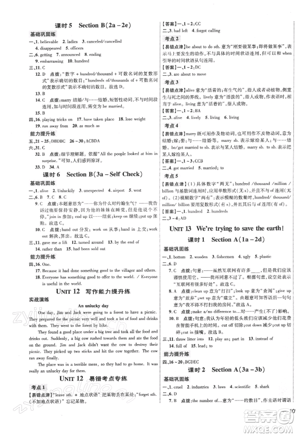 安徽教育出版社2022點(diǎn)撥訓(xùn)練課時(shí)作業(yè)本九年級(jí)下冊(cè)英語人教版安徽專版參考答案