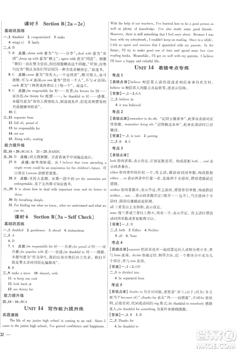 安徽教育出版社2022點(diǎn)撥訓(xùn)練課時(shí)作業(yè)本九年級(jí)下冊(cè)英語人教版安徽專版參考答案