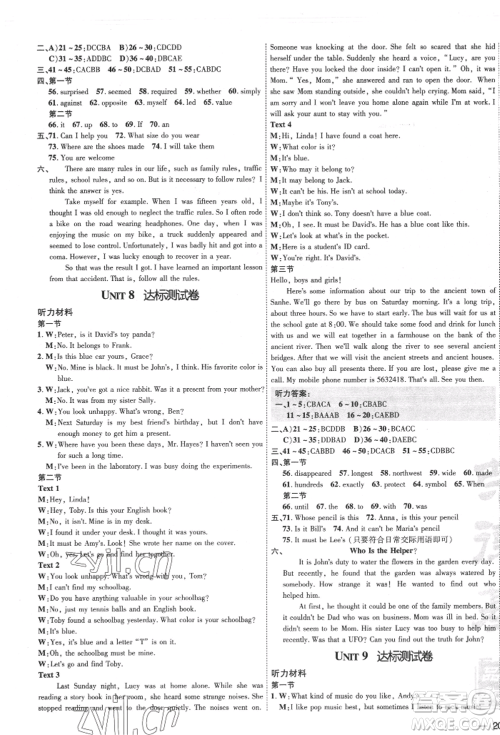 安徽教育出版社2022點(diǎn)撥訓(xùn)練課時作業(yè)本九年級英語人教版河南專版參考答案