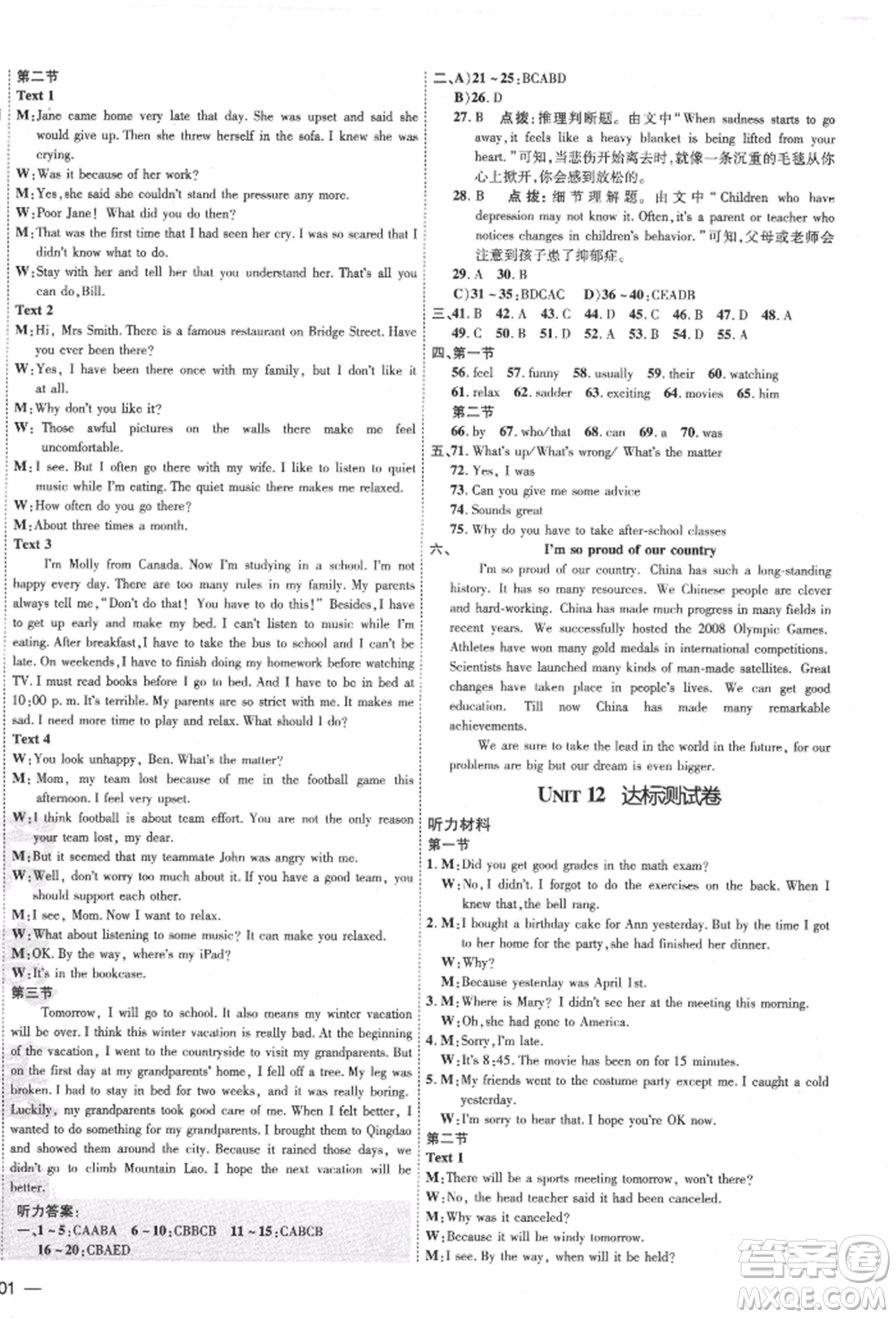 安徽教育出版社2022點(diǎn)撥訓(xùn)練課時作業(yè)本九年級英語人教版河南專版參考答案