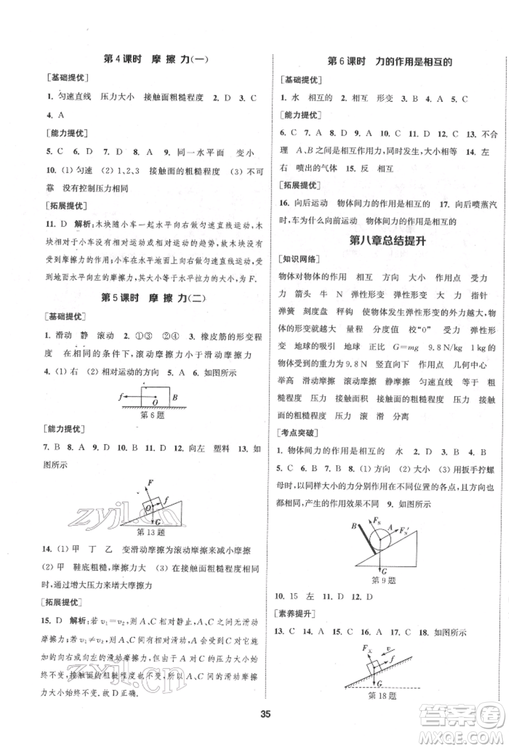 南京大學(xué)出版社2022提優(yōu)訓(xùn)練課課練八年級(jí)下冊(cè)物理江蘇版徐州專(zhuān)版參考答案