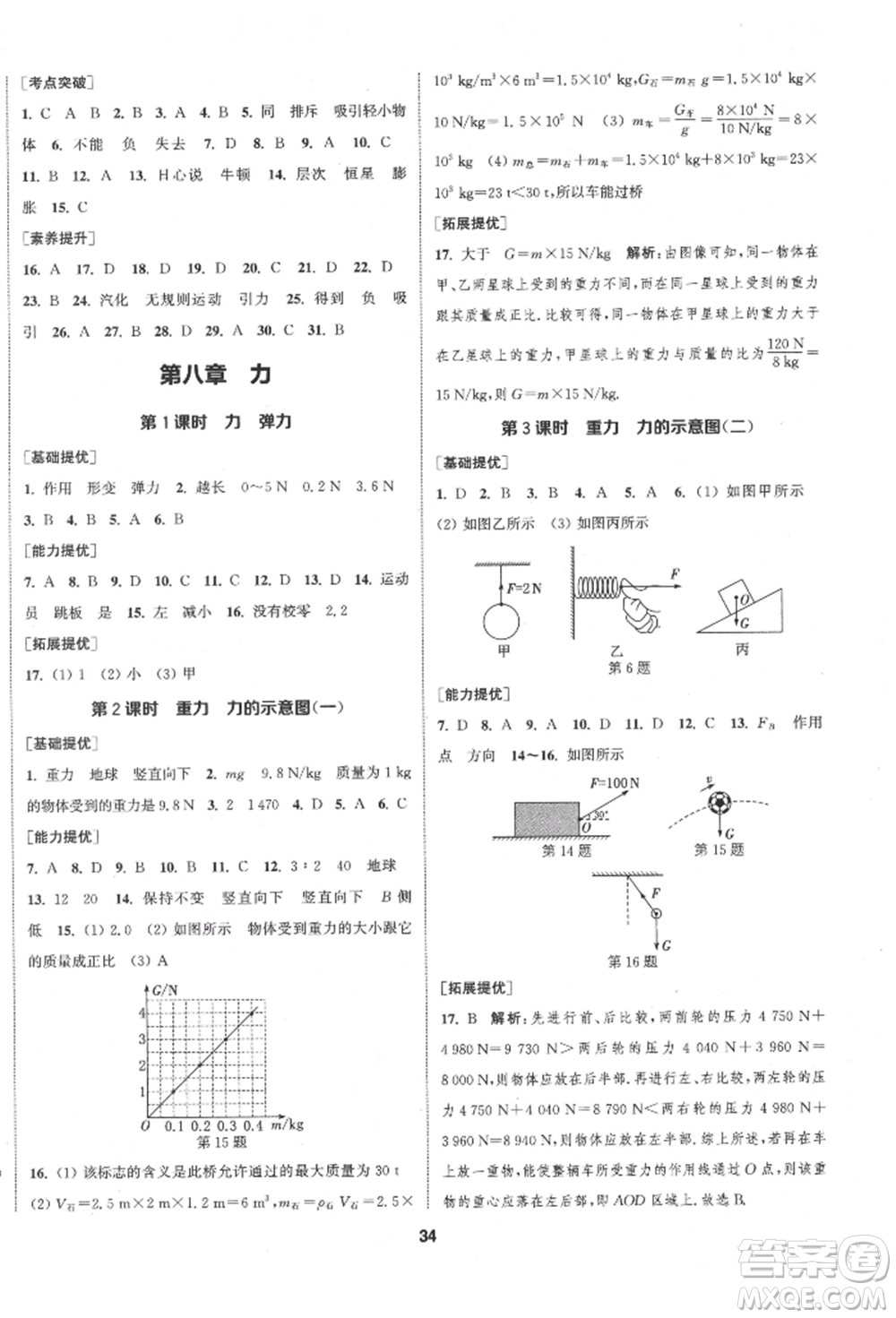南京大學(xué)出版社2022提優(yōu)訓(xùn)練課課練八年級(jí)下冊(cè)物理江蘇版徐州專(zhuān)版參考答案