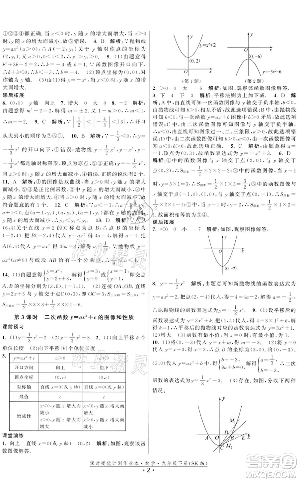 江蘇人民出版社2022課時提優(yōu)計劃作業(yè)本九年級數(shù)學(xué)下冊SK蘇科版答案