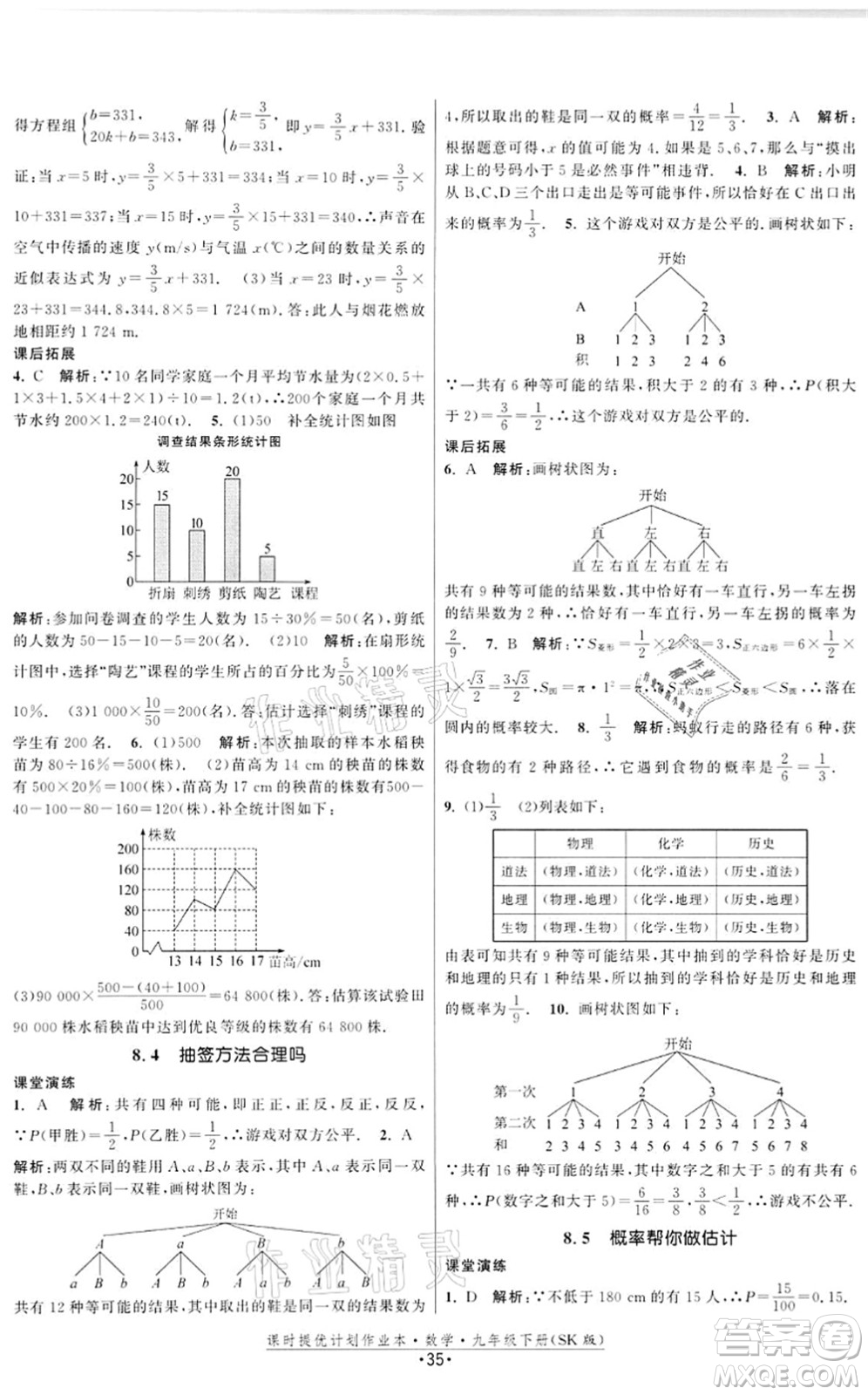 江蘇人民出版社2022課時提優(yōu)計劃作業(yè)本九年級數(shù)學(xué)下冊SK蘇科版答案