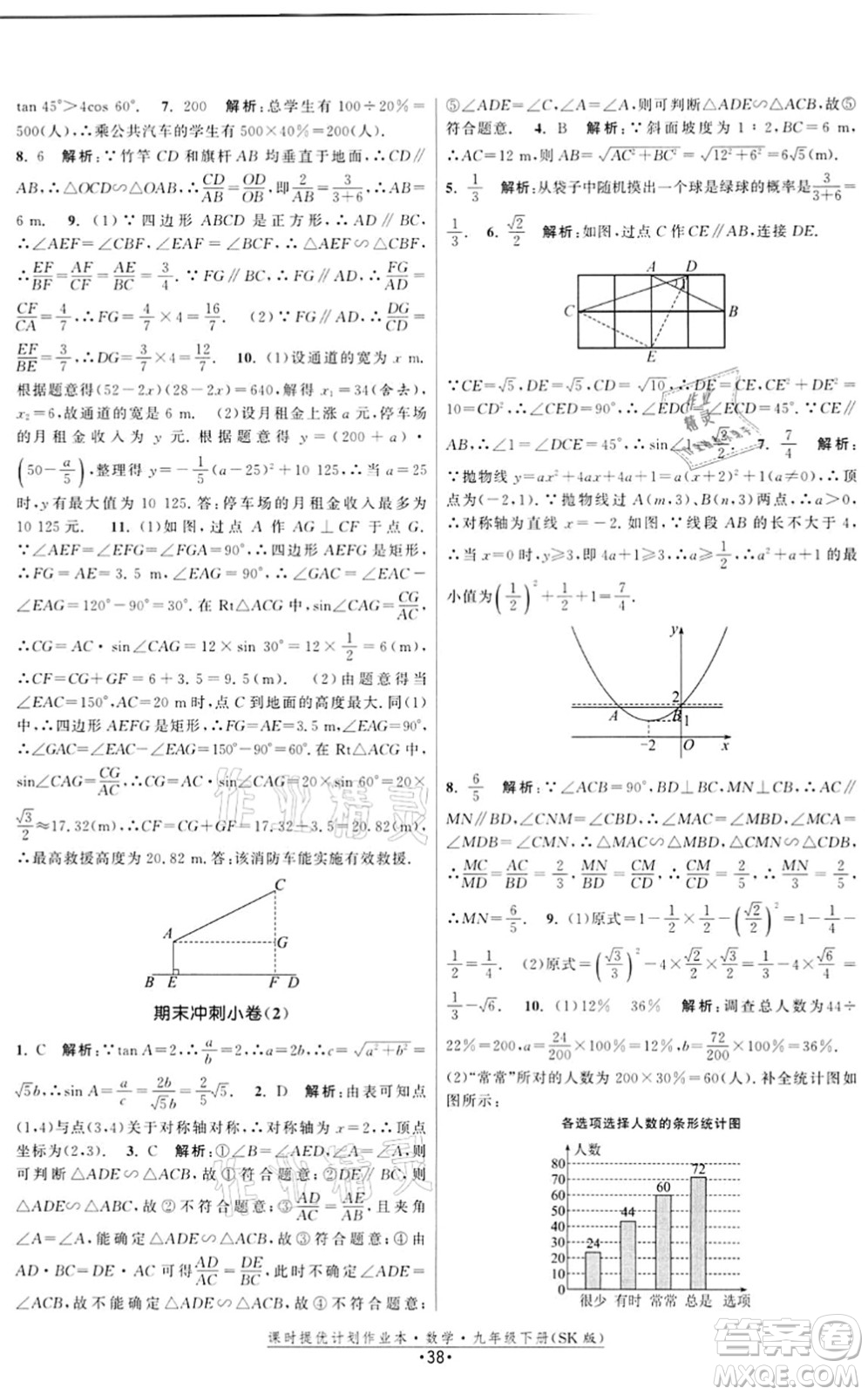 江蘇人民出版社2022課時提優(yōu)計劃作業(yè)本九年級數(shù)學(xué)下冊SK蘇科版答案
