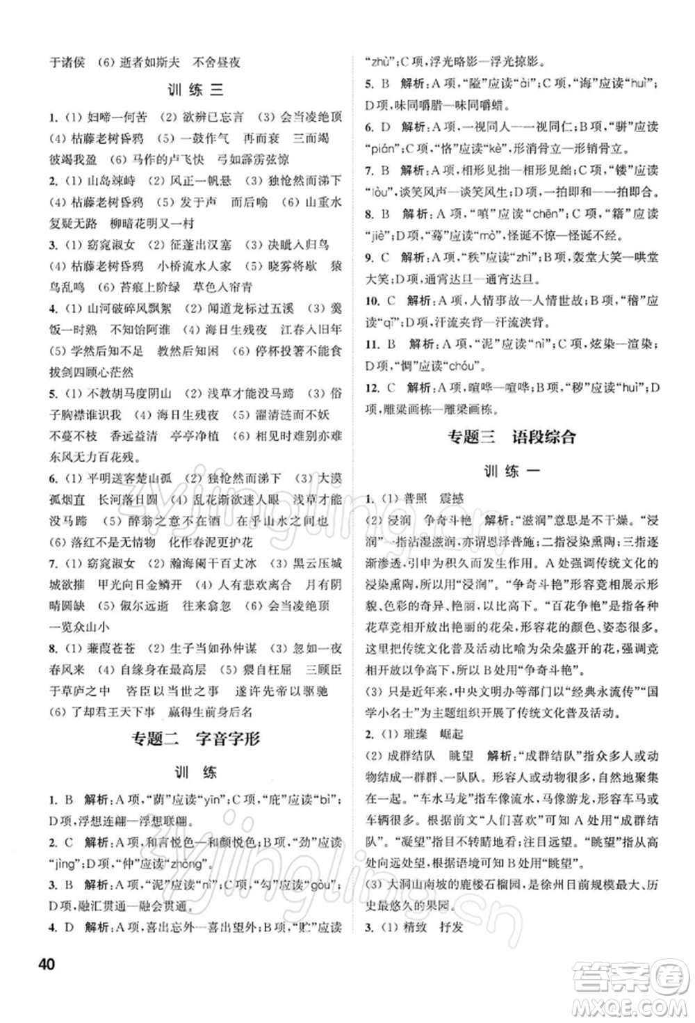 南京大學(xué)出版社2022提優(yōu)訓(xùn)練課課練九年級下冊語文人教版徐州專版參考答案