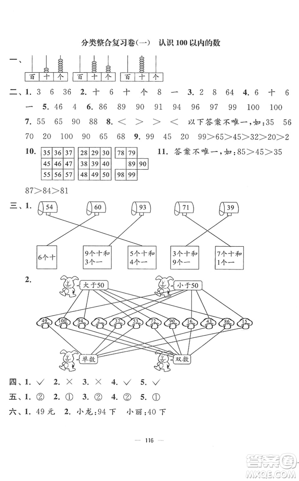 延邊大學(xué)出版社2022江蘇好卷一年級數(shù)學(xué)下冊蘇教版答案