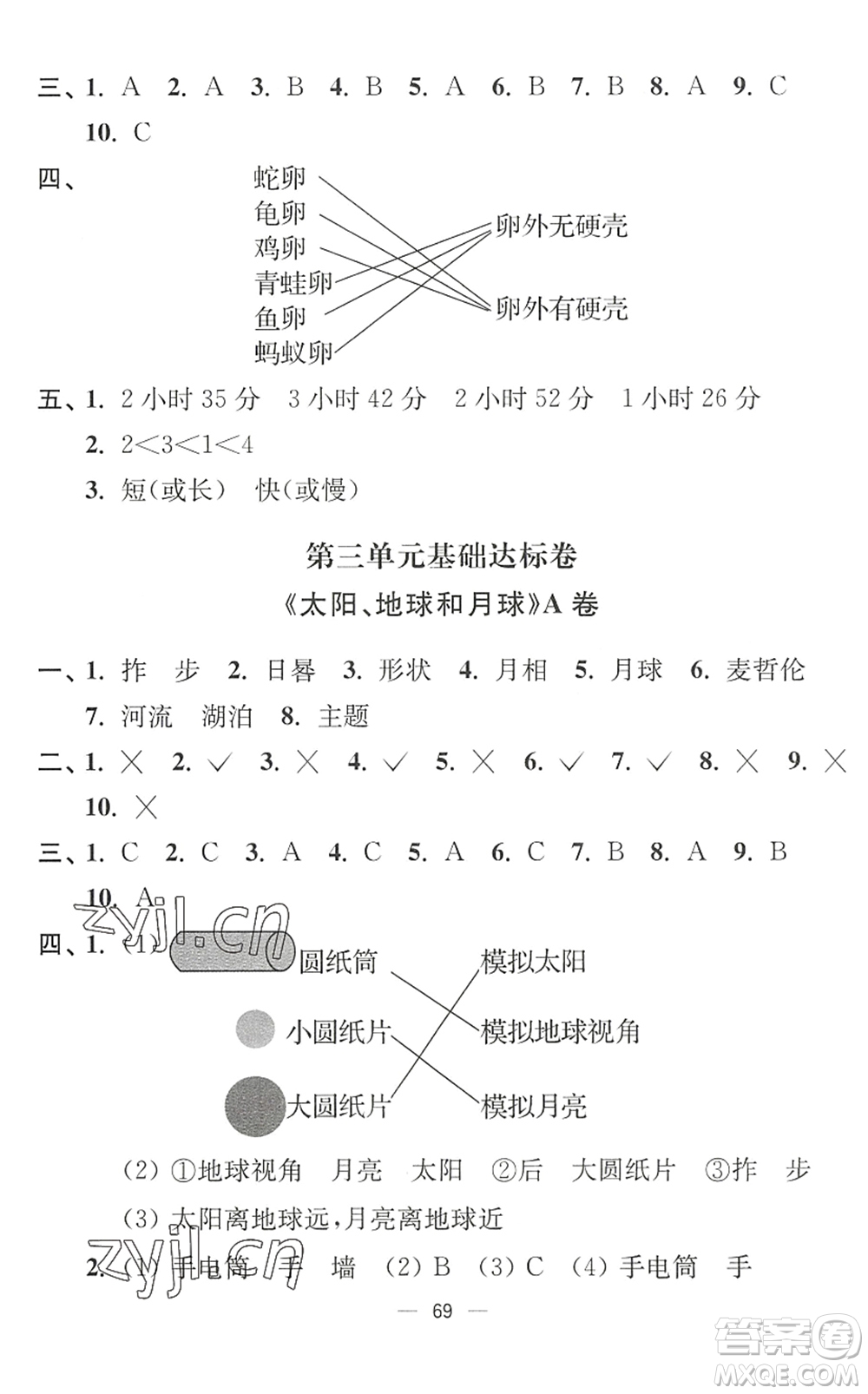 延邊大學出版社2022江蘇好卷三年級科學下冊教科版答案