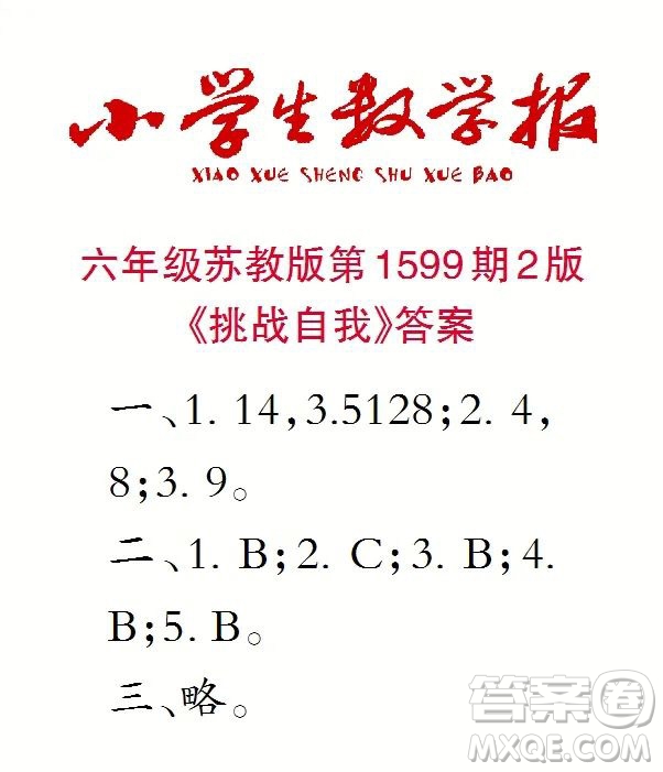 2022春小學(xué)生數(shù)學(xué)報六年級第1599期答案