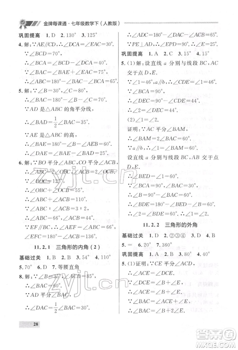 延邊大學(xué)出版社2022點(diǎn)石成金金牌每課通七年級下冊數(shù)學(xué)人教版參考答案