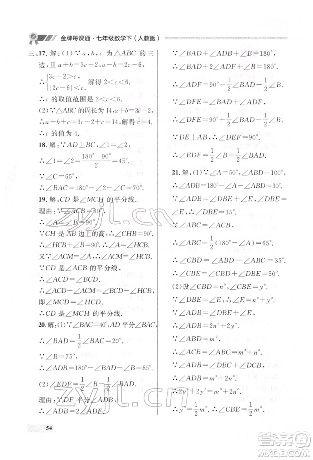 延邊大學(xué)出版社2022點(diǎn)石成金金牌每課通七年級下冊數(shù)學(xué)人教版參考答案