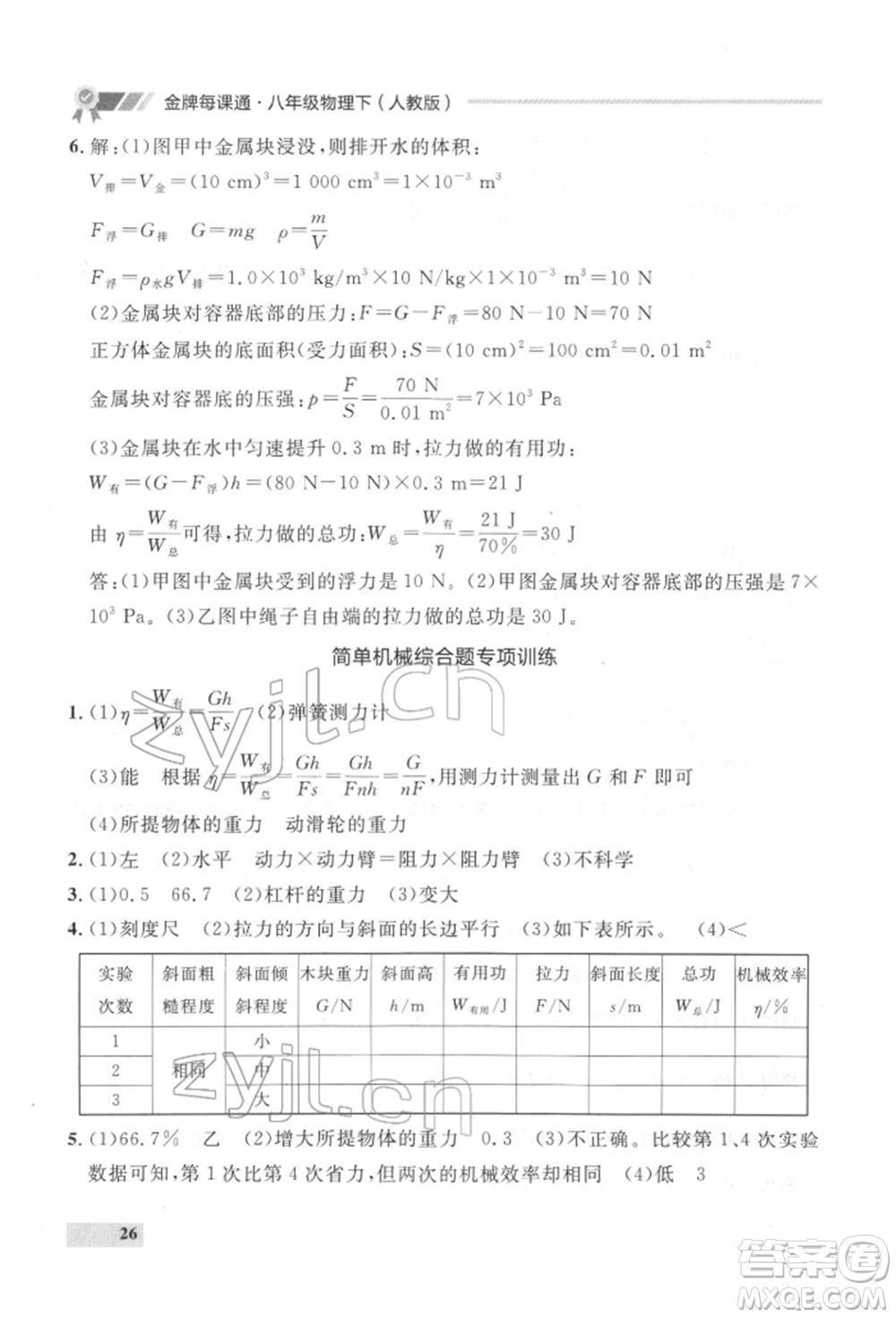延邊大學(xué)出版社2022點(diǎn)石成金金牌每課通八年級下冊物理人教版大連專版參考答案