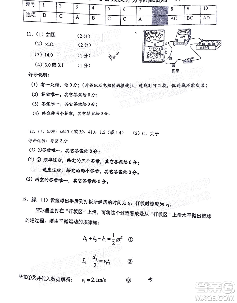 2022年廣州市普通高中畢業(yè)班綜合測(cè)試二物理試題及答案