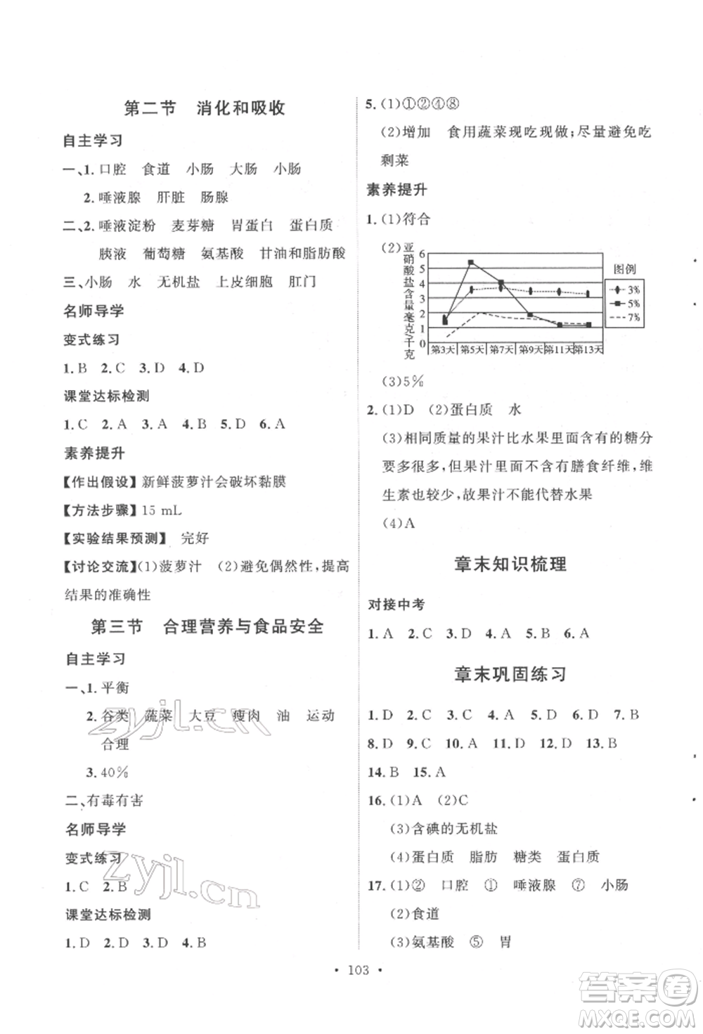 陜西人民出版社2022實(shí)驗(yàn)教材新學(xué)案七年級下冊生物人教版參考答案