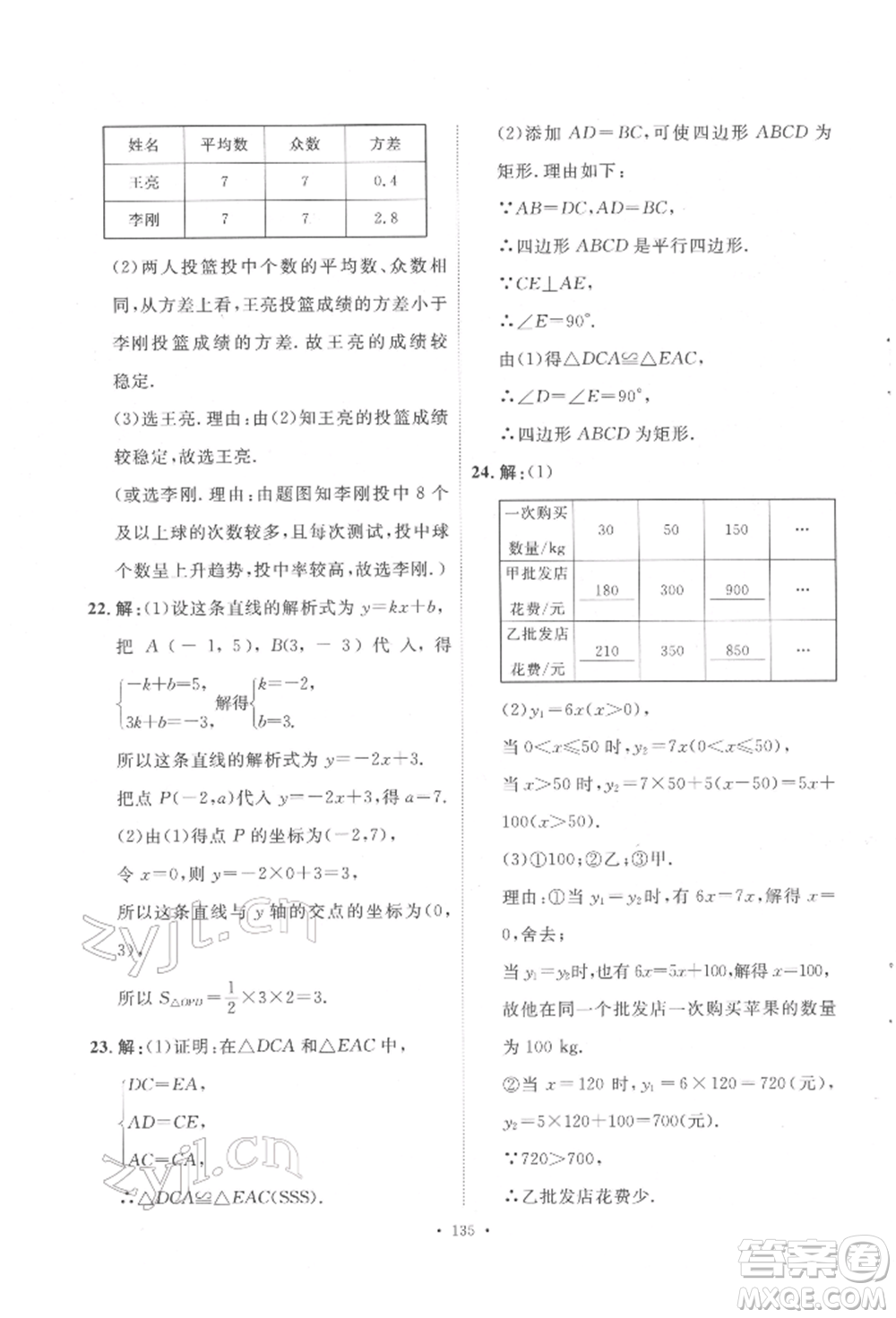 陜西人民出版社2022實驗教材新學案八年級下冊數(shù)學人教版參考答案