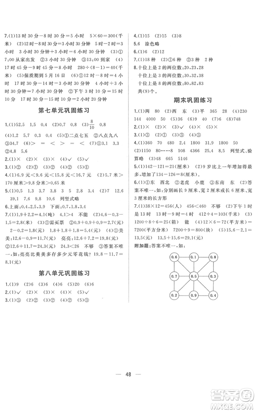 廣西師范大學(xué)出版社2022課堂小作業(yè)三年級(jí)數(shù)學(xué)下冊(cè)R人教版答案