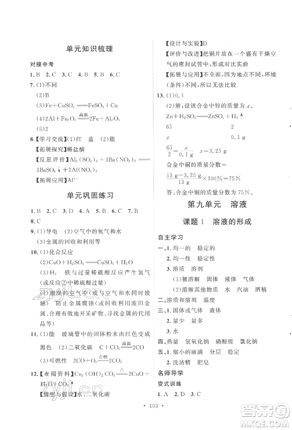 陜西人民出版社2022實(shí)驗(yàn)教材新學(xué)案九年級(jí)下冊(cè)化學(xué)人教版參考答案