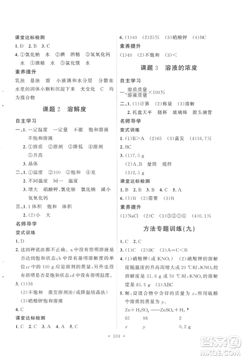 陜西人民出版社2022實(shí)驗(yàn)教材新學(xué)案九年級(jí)下冊(cè)化學(xué)人教版參考答案