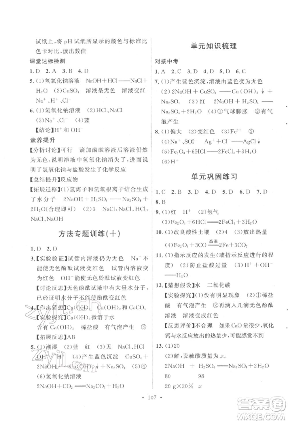 陜西人民出版社2022實(shí)驗(yàn)教材新學(xué)案九年級(jí)下冊(cè)化學(xué)人教版參考答案