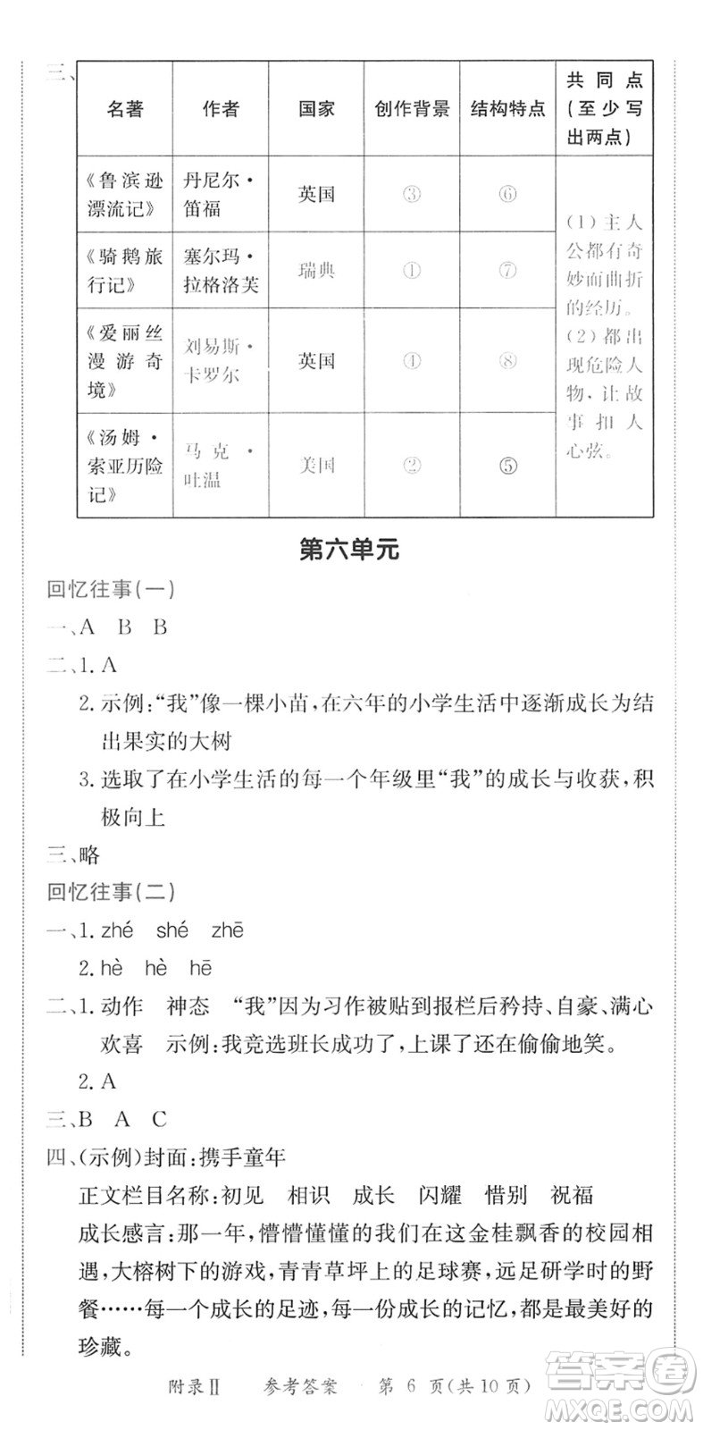 龍門書局2022黃岡小狀元作業(yè)本六年級(jí)語(yǔ)文下冊(cè)R人教版廣東專版答案