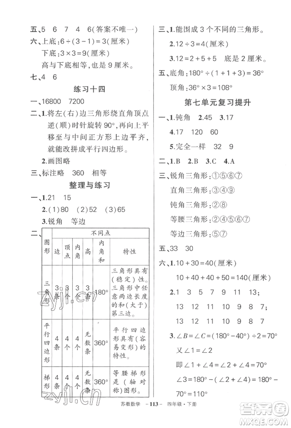 西安出版社2022狀元成才路創(chuàng)優(yōu)作業(yè)100分四年級下冊數(shù)學蘇教版參考答案