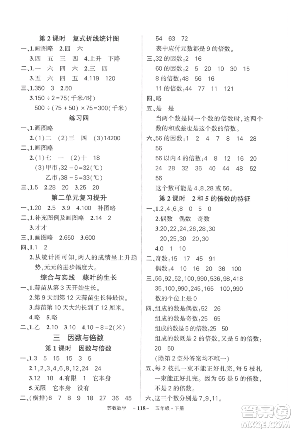 西安出版社2022狀元成才路創(chuàng)優(yōu)作業(yè)100分五年級(jí)下冊(cè)數(shù)學(xué)蘇教版參考答案
