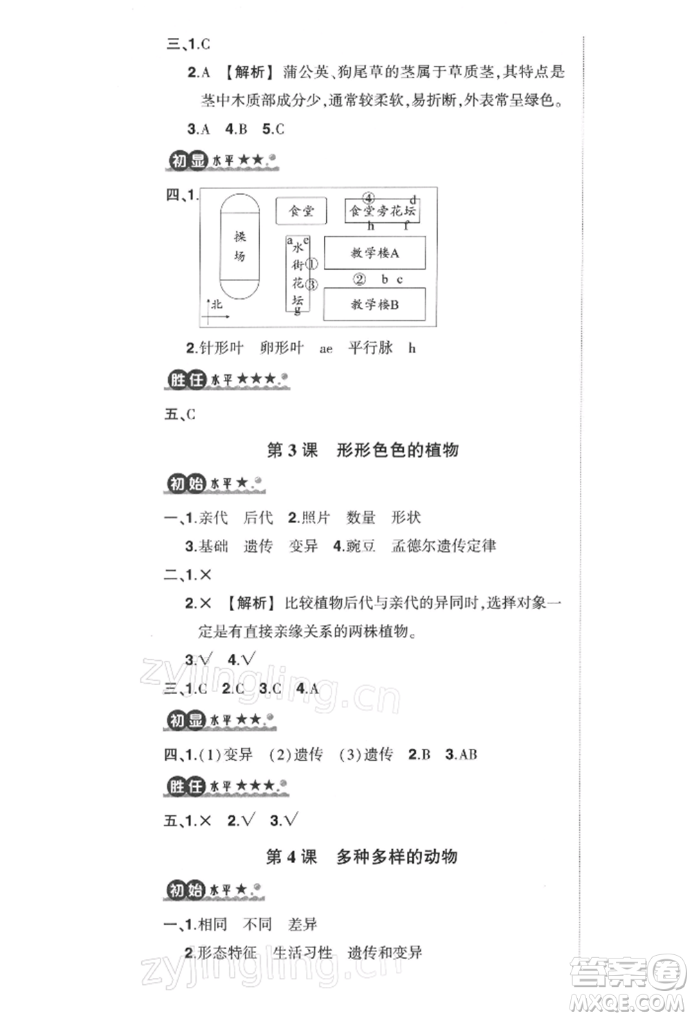 武漢出版社2022狀元成才路創(chuàng)優(yōu)作業(yè)100分六年級下冊科學(xué)教科版參考答案