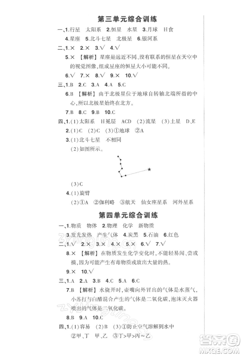武漢出版社2022狀元成才路創(chuàng)優(yōu)作業(yè)100分六年級下冊科學(xué)教科版參考答案