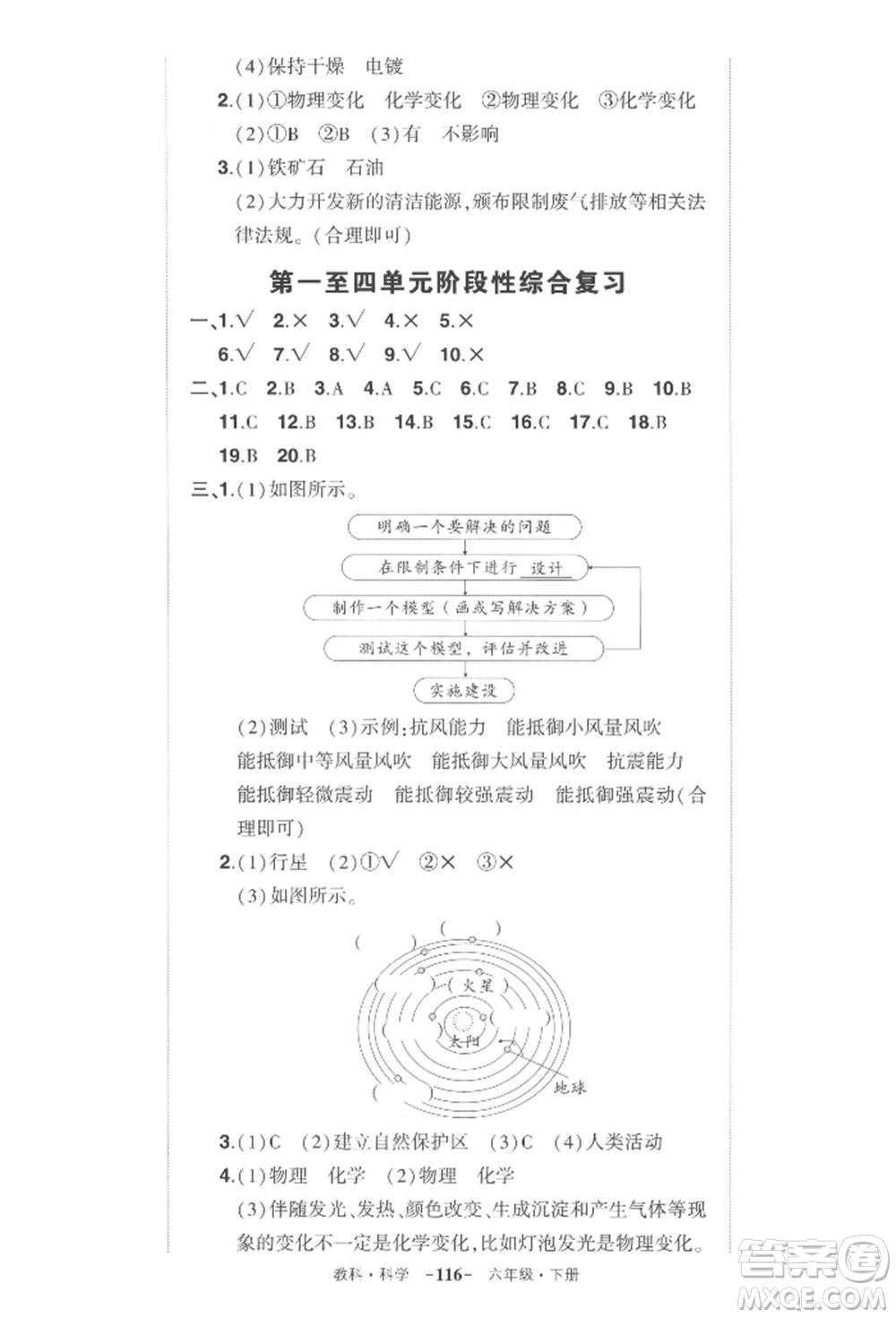 武漢出版社2022狀元成才路創(chuàng)優(yōu)作業(yè)100分六年級下冊科學(xué)教科版參考答案