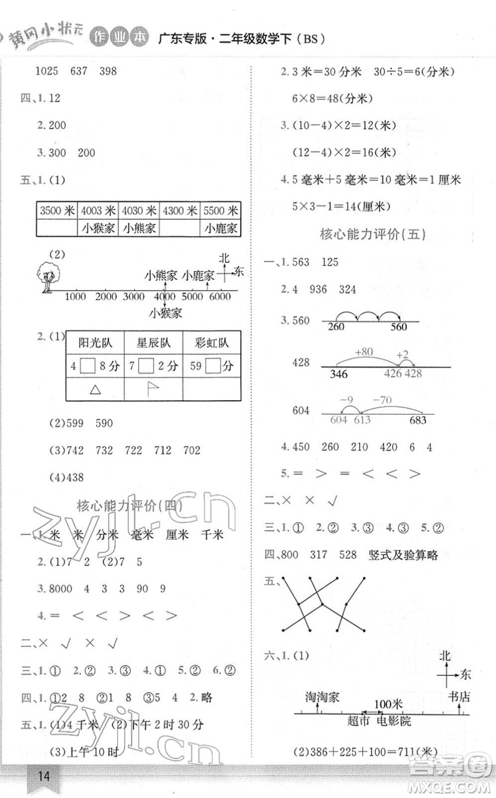 龍門(mén)書(shū)局2022黃岡小狀元作業(yè)本二年級(jí)數(shù)學(xué)下冊(cè)BS北師版廣東專版答案