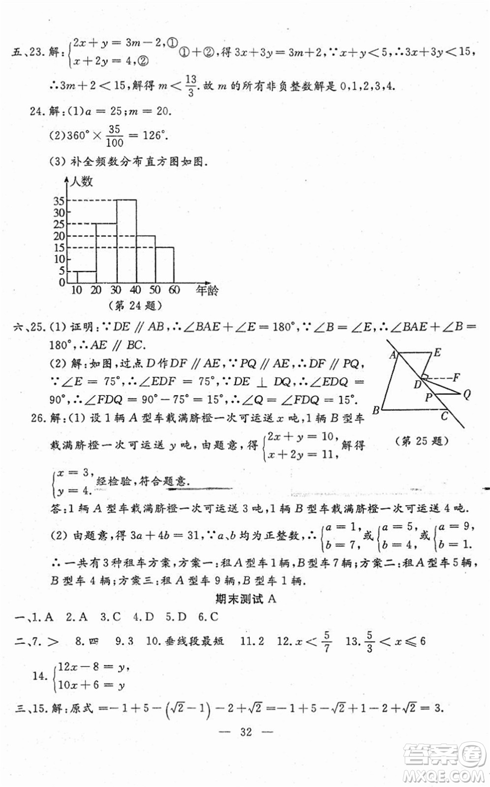 吉林教育出版社2022文曲星跟蹤測(cè)試卷七年級(jí)數(shù)學(xué)下冊(cè)人教版答案